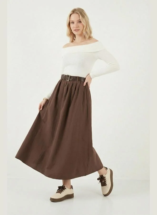 ليلا تنورة متوسطة الطول بخصر مطاطي من قطن ليلا للنساء